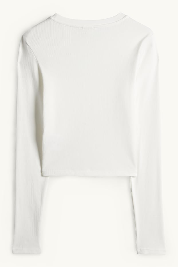 Dames - Korte longsleeve - slim fit - ribstof - crème wit