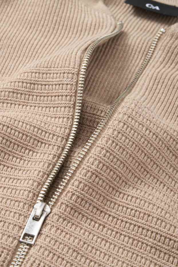 Heren - Gebreid vest - ribstof - met structuur - taupe