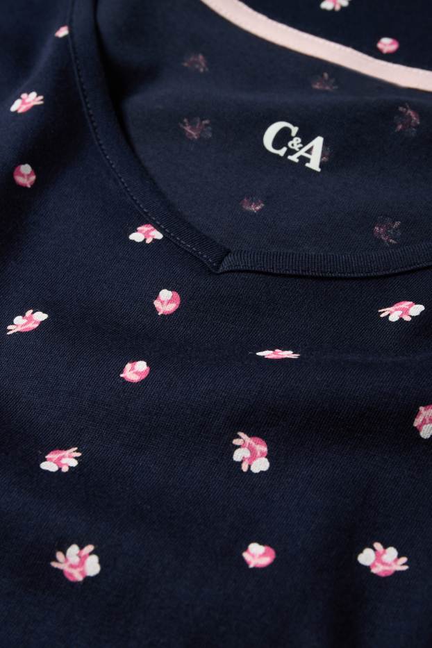 Donna - Camicia da notte - a fiori - blu scuro