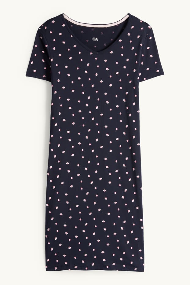 Donna - Camicia da notte - a fiori - blu scuro