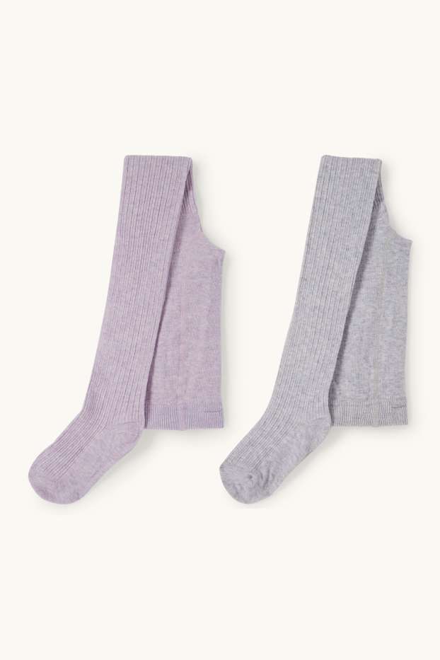 Enfants filles - Lot de 2 paires - collants - finition côtelée - violet clair