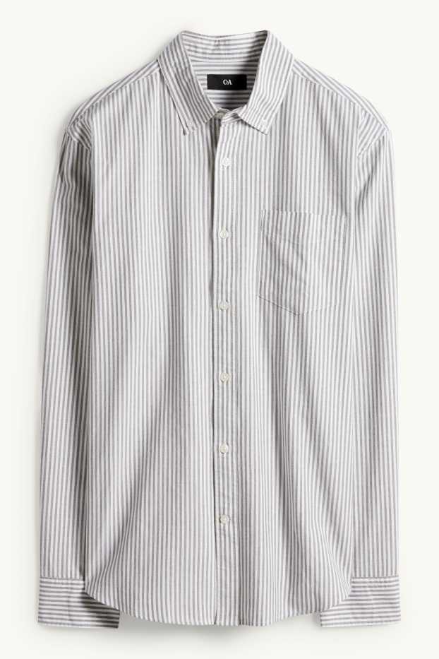 Hommes - Chemise - regular fit - col button-down - à rayures - vert / blanc crème