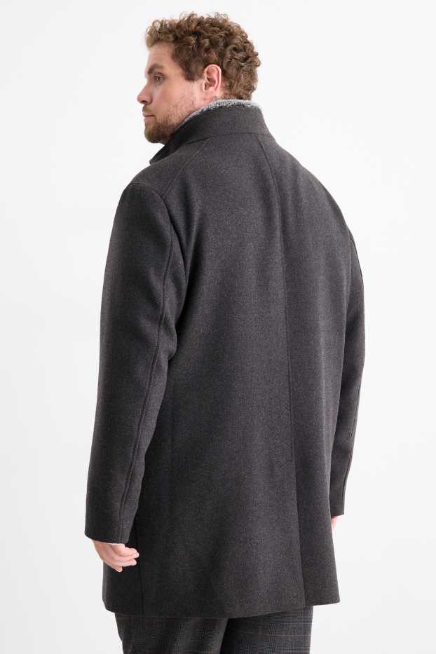 Mężczyźni - Płaszcz z obszyciem ze sztucznego futra - ciemnoszary