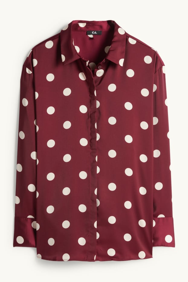 Damen - Satin-Bluse - gepunktet - bordeaux