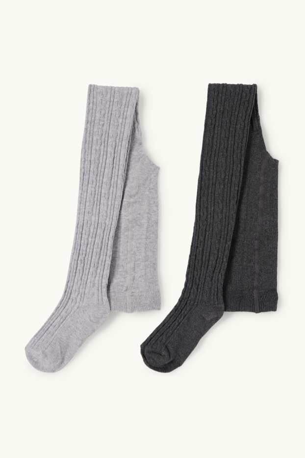 Enfants filles - Lot de 2 paires - collants - motif tressé - gris foncé / gris clair