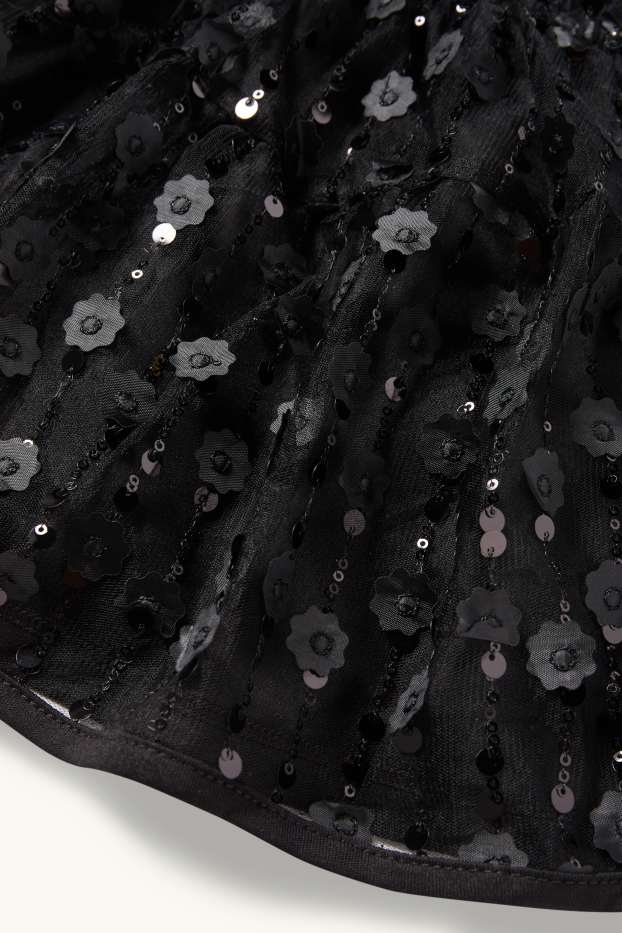 Bambine - Fiore - set - vestito e calzamaglia - 2 pezzi - nero