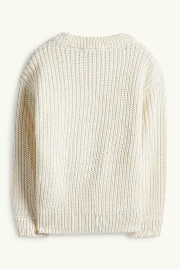 Bambine - Fiore - maglione - a coste - bianco crema