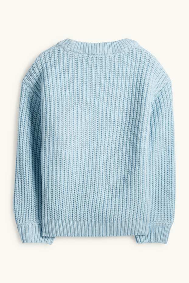 Kinderen: meisjes - Vlinder - trui - ribstof - lichtblauw