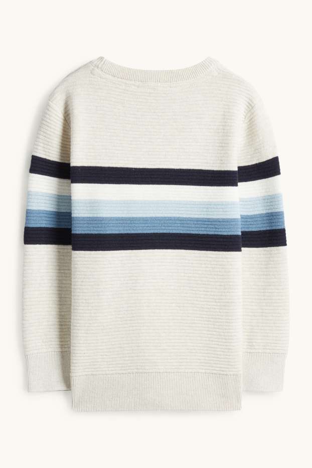 Děti - chlapci - Svetr - žebrovaný - pruhovaný - krémově bílá