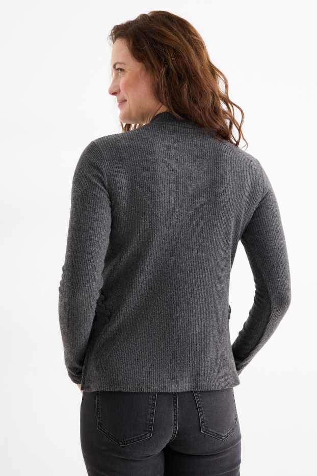 Femmes - Haut à manches longues - regular fit - finition côtelée - gris foncé