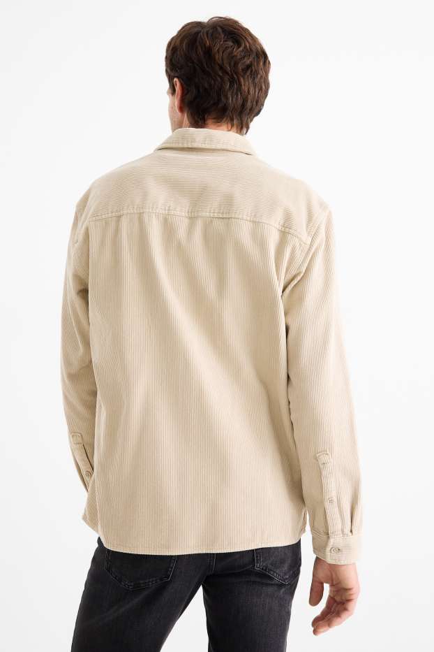 Hommes - Chemise en velours côtelé - relaxed fit - col kent - beige