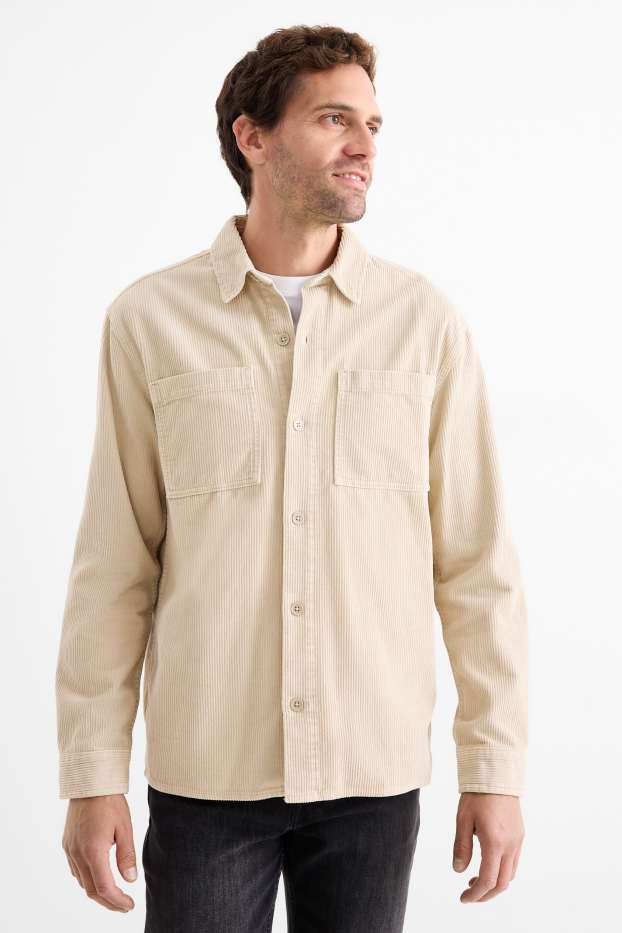 Hommes - Chemise en velours côtelé - relaxed fit - col kent - beige