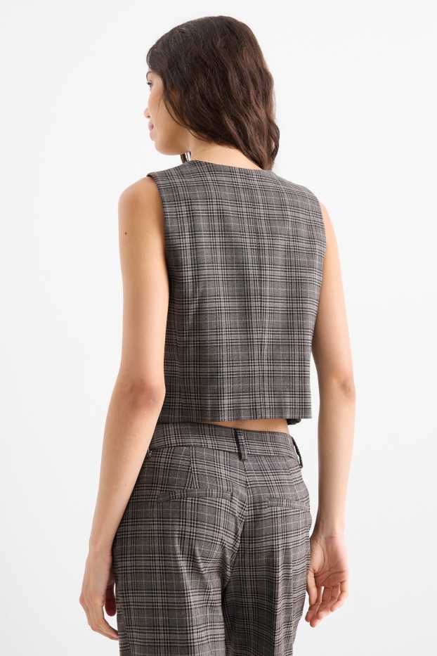 Donna - Gilet - sciancrato - a quadretti - grigio scuro
