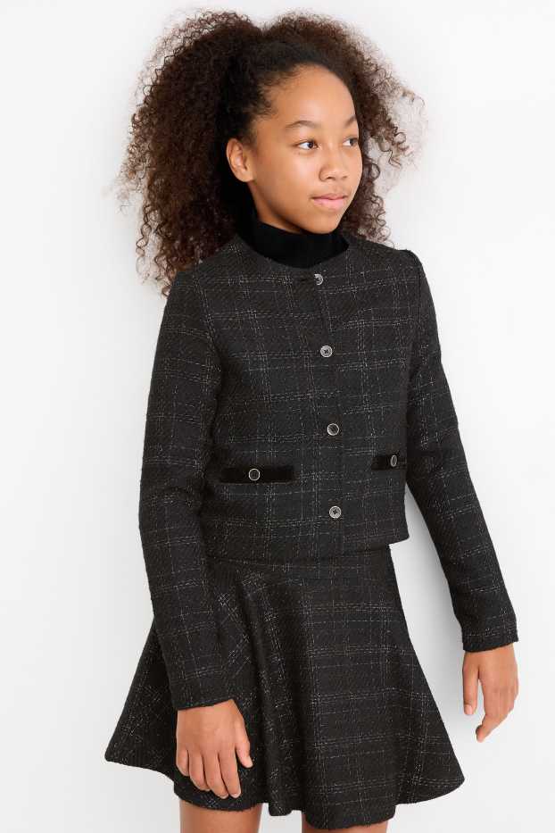 Enfants filles - Blazer en finition bouclé - à carreaux - noir