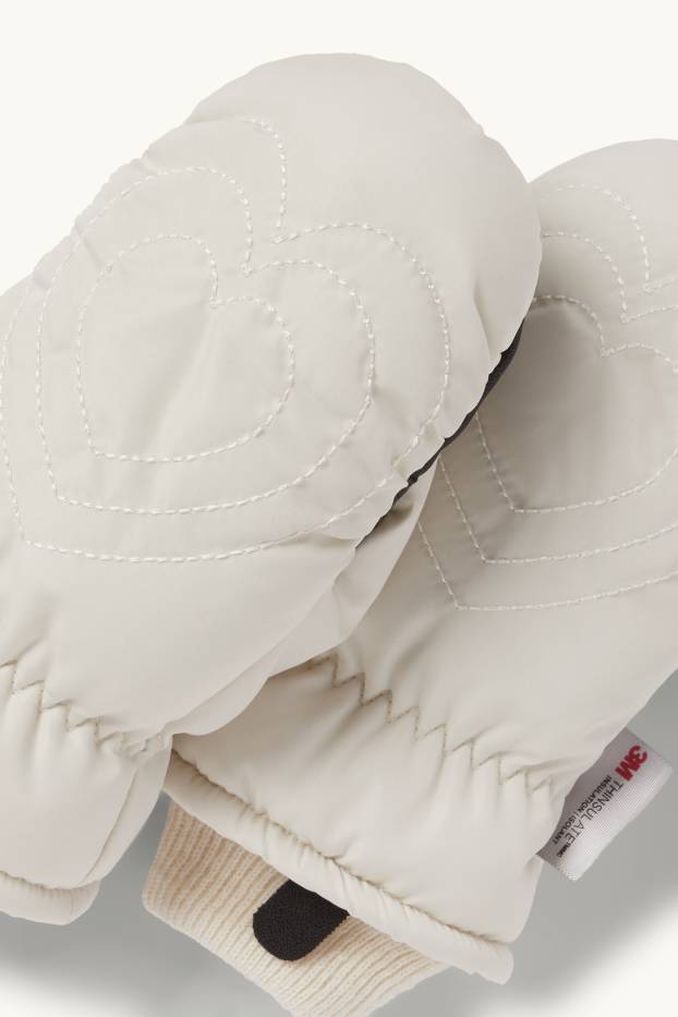 Kinder Mädchen - Herz - Fäustlinge - gefüttert - cremeweiß