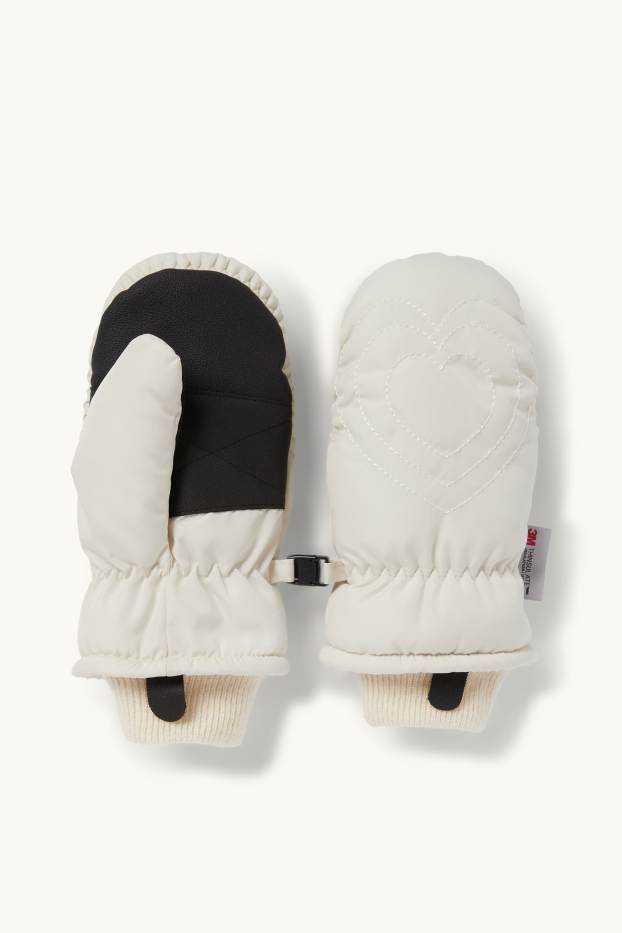 Kinder Mädchen - Herz - Fäustlinge - gefüttert - cremeweiß