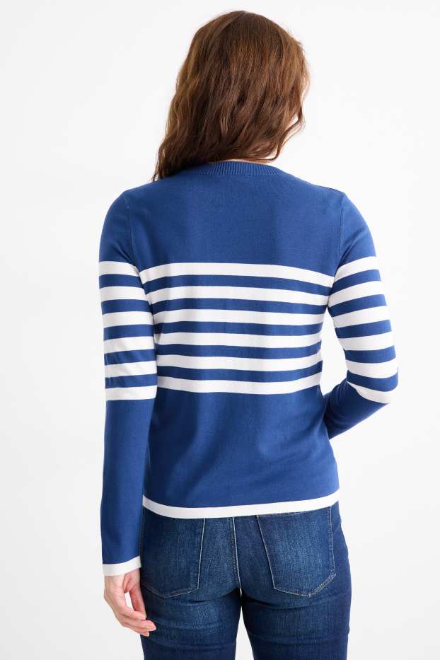 Damen - Pullover - gestreift - blau / weiss