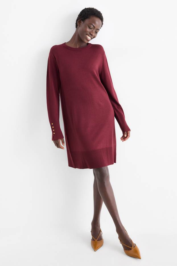 Femmes - Robe en maille - bordeaux