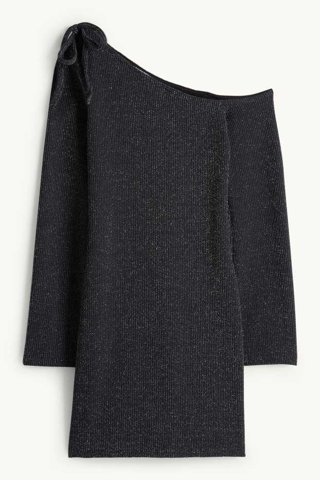 Women - Bodycon dress - ribbed - shiny - black