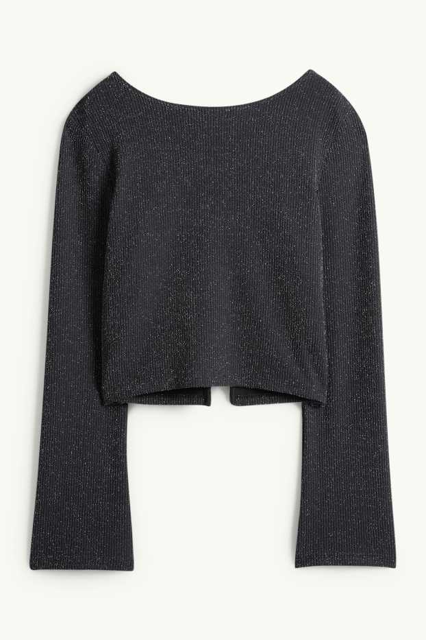 Dames - Korte longsleeve - slim fit - ribstof - zwart