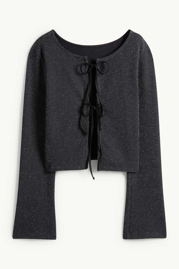 Dames - Korte longsleeve - slim fit - ribstof - zwart