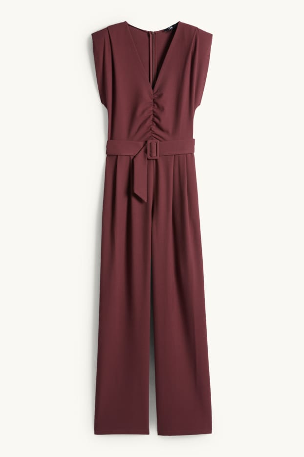 Damen - Jumpsuit mit Gürtel - dunkelbraun