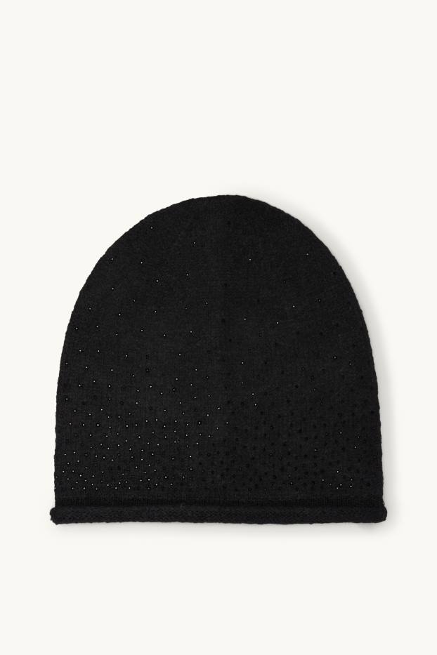 Women - Hat with rhinestones - black