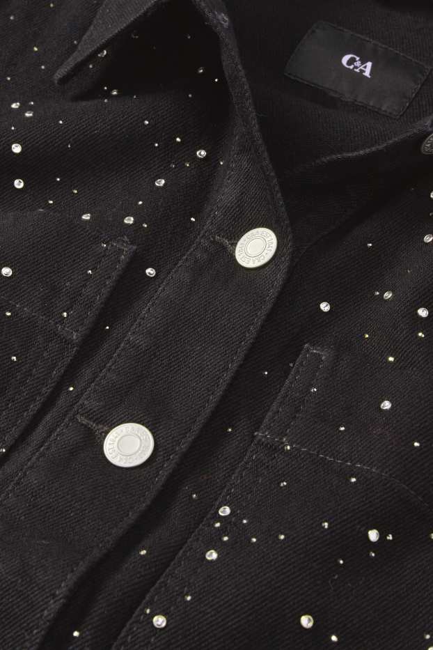 Femmes - Veste courte en jean à strass - noir
