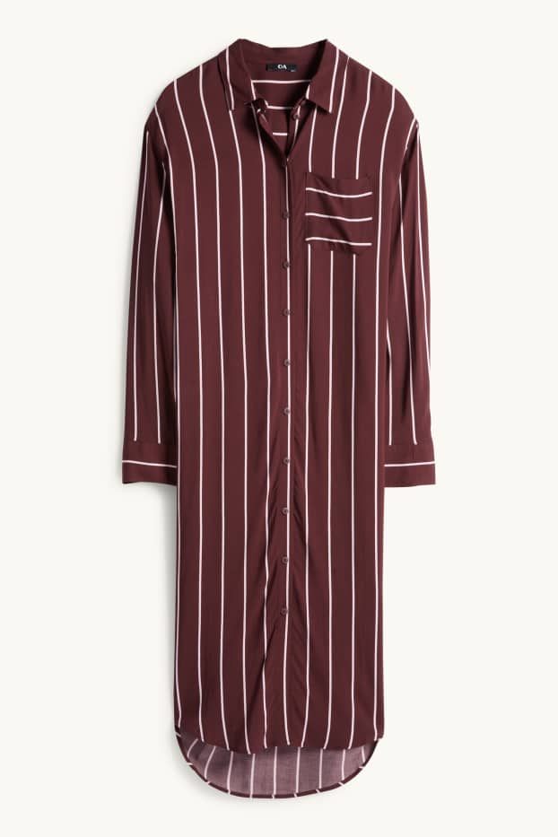 Damen - Viskose-Blusenkleid - gestreift - bordeaux