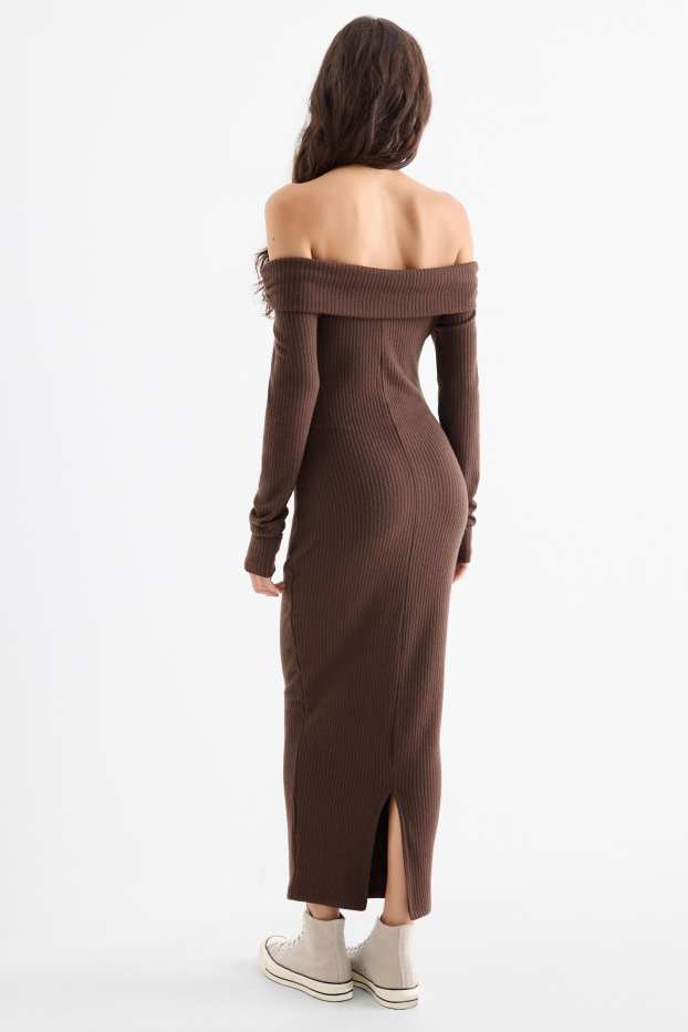 Dona - Vestit bodycon de punt de mitja - acanalat - marró fosc