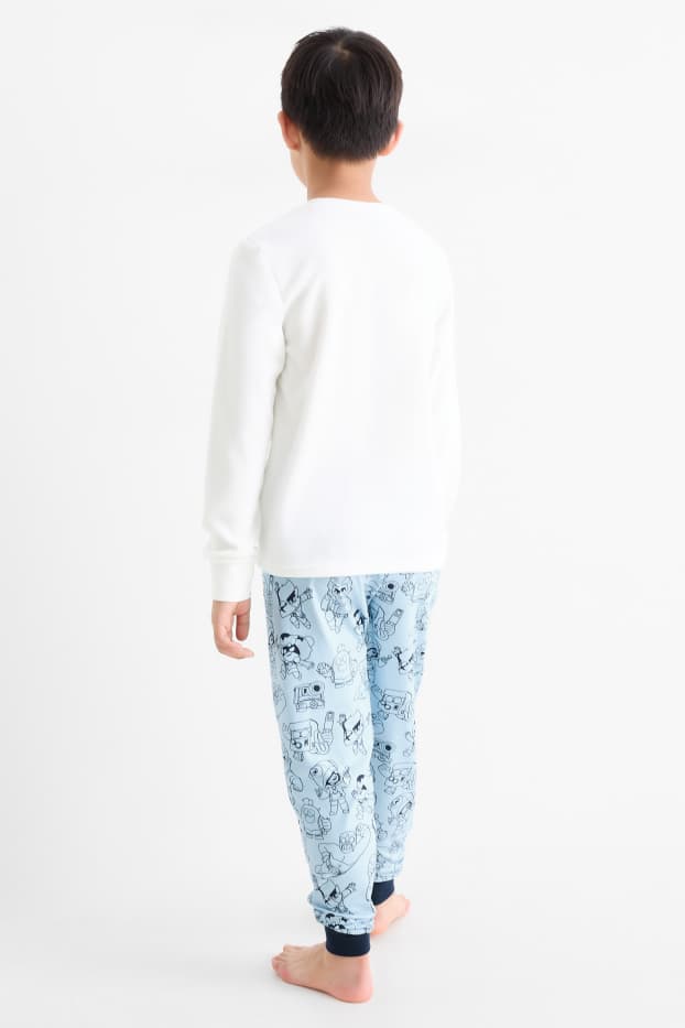 Kinderen: jongens - Brawl Stars - set - pyjama van fleece en smartphonetasje - 3-delig - wit / lichtblauw