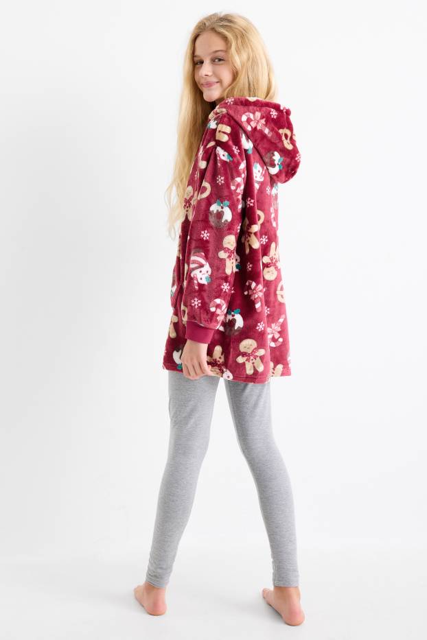 Enfants filles - Pain d'épices - couverture à capuche de Noël - rose foncé