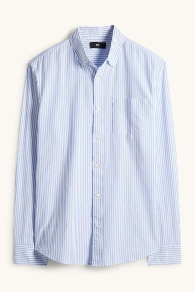 Hommes - Chemise - regular fit - col button-down - à rayures - blanc / bleu clair