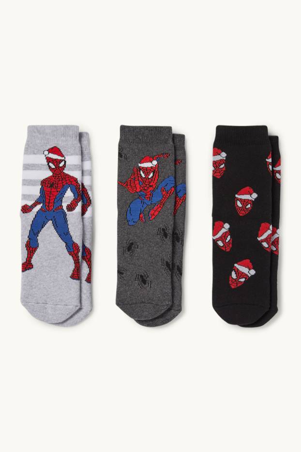 Children Boys - Multipack of 3 - Spider-Man - warm non-slip socks - black / gray