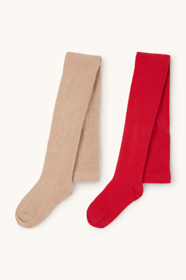 Enfants filles - Lot de 2 paires - collants - rouge / beige