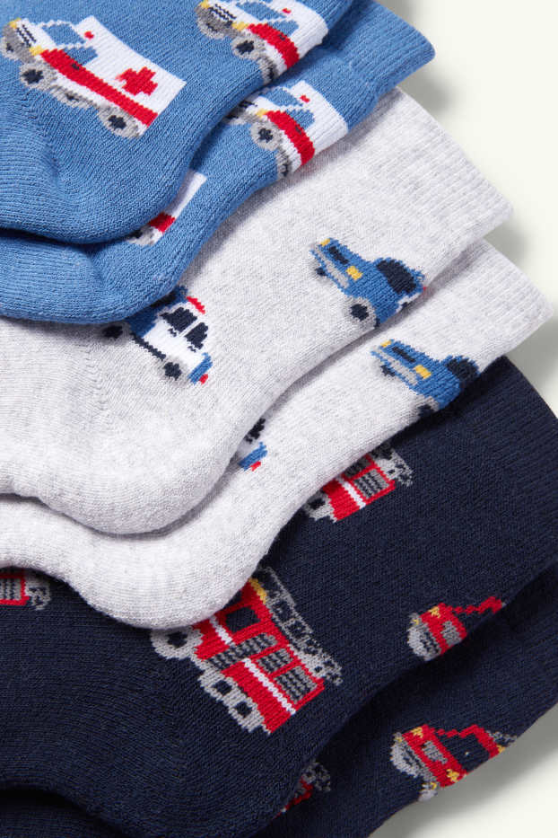 Kinder Buben - Multipack 3er - Feuerwehr und Krankenwagen - warme Socken - dunkelblau
