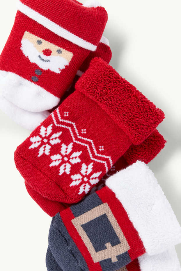Baby Boys - Multipack of 3 - Santa - Christmas newborn socks with motif - red