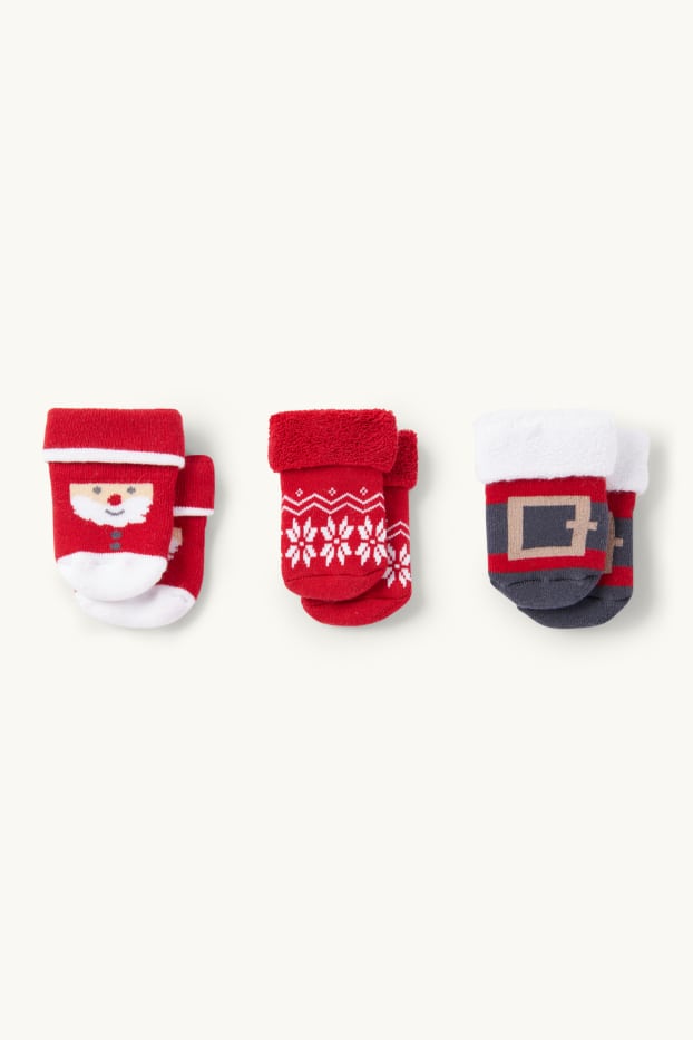 Baby Boys - Multipack of 3 - Santa - Christmas newborn socks with motif - red