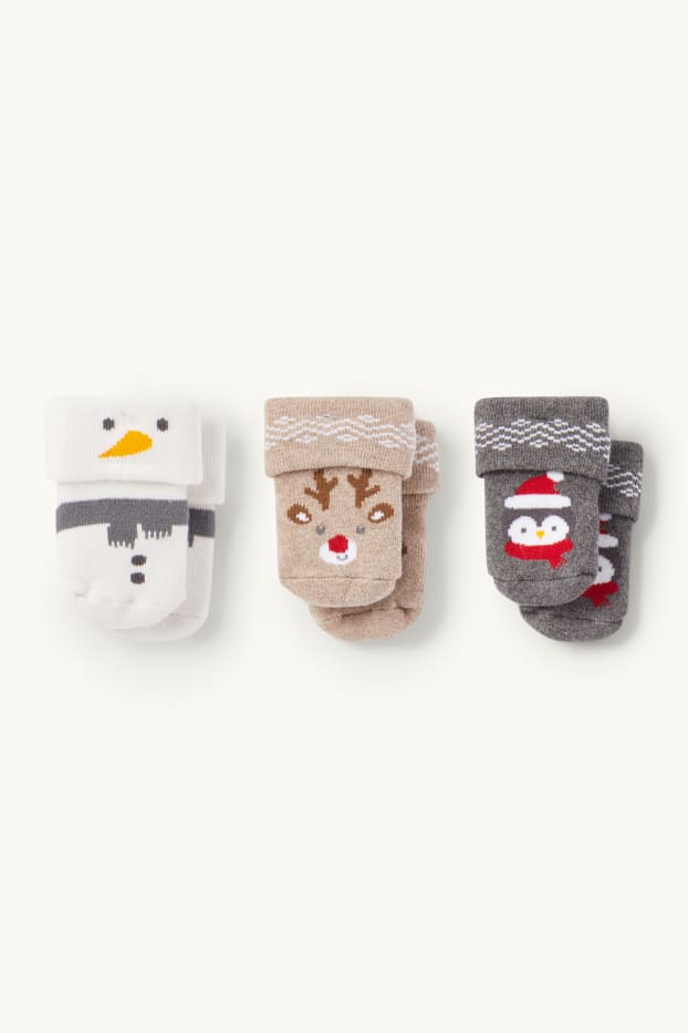 Bébés garçons - Lot de 3 - renne - chaussettes nouveau-né de Noël - gris