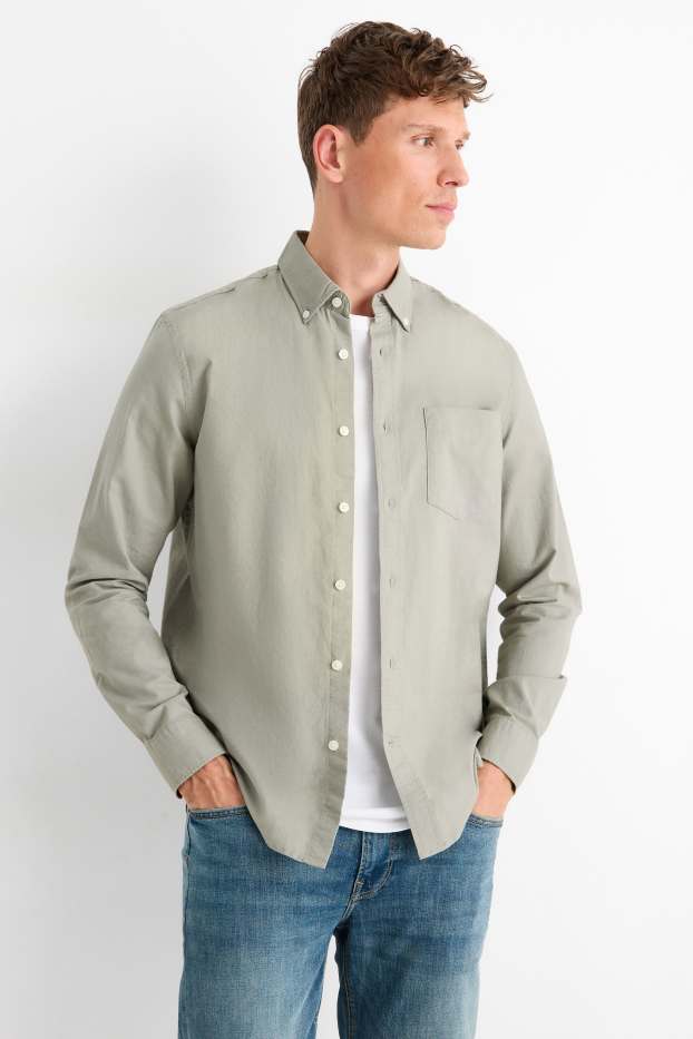 Herren - Hemd - Regular Fit - Button-down - grün