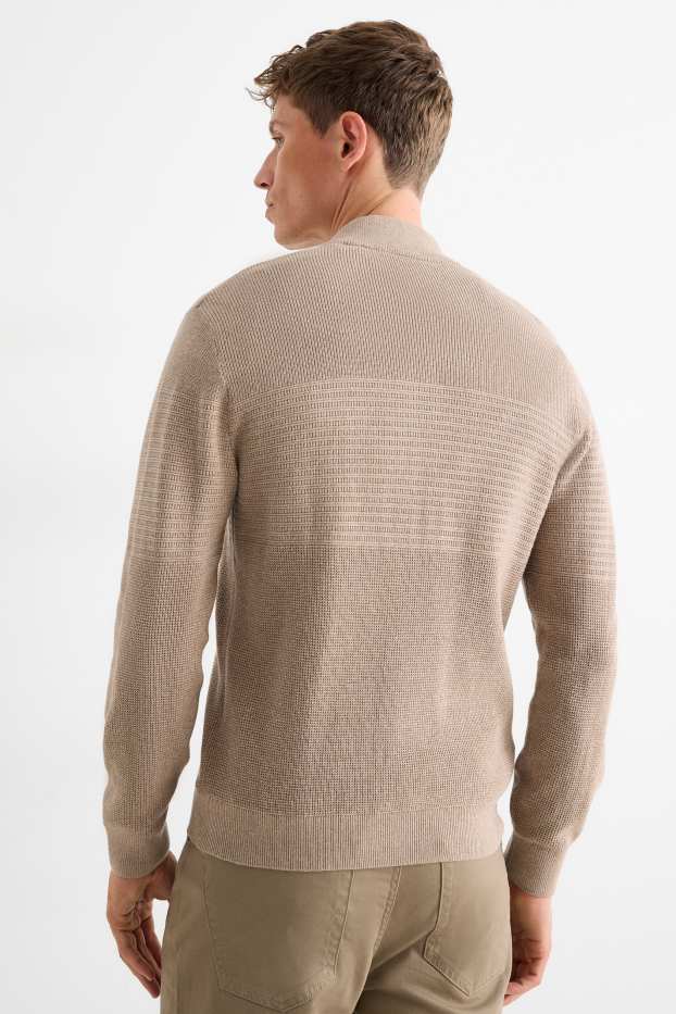 Heren - Gebreid vest - ribstof - met structuur - taupe