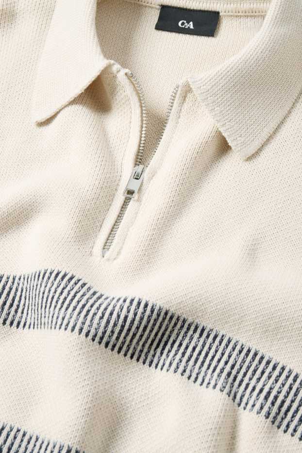 Pánské - Svetr - pruhovaný - světle béžová