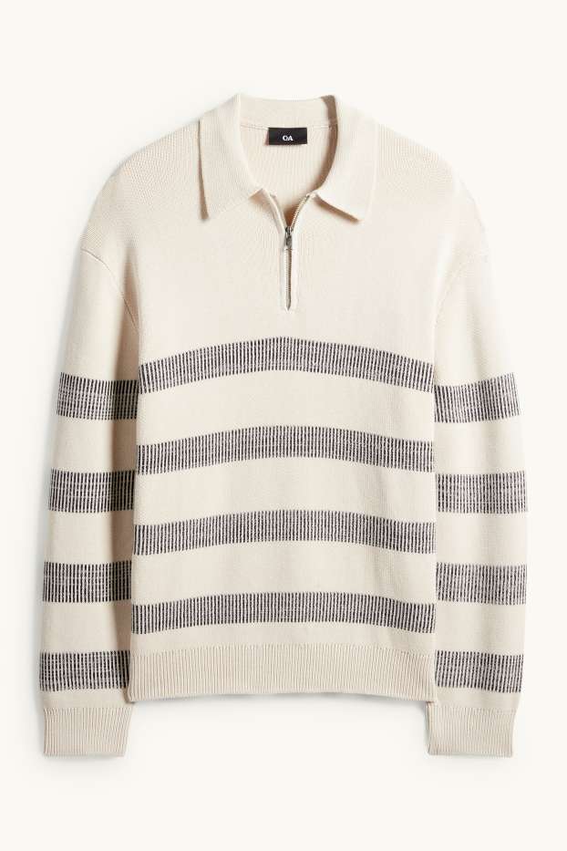 Pánské - Svetr - pruhovaný - světle béžová