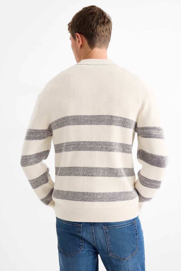 Pánské - Svetr - pruhovaný - světle béžová