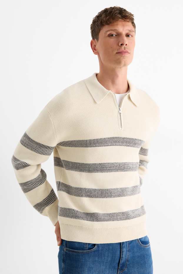Pánské - Svetr - pruhovaný - světle béžová