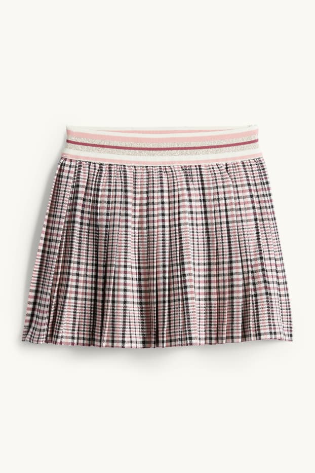 Kinder Mädchen - Plissee-Rock - kariert - rosa