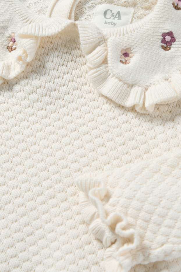 Bébés filles - Petites fleurs - pull crocheté pour bébé - finition texturée - blanc crème