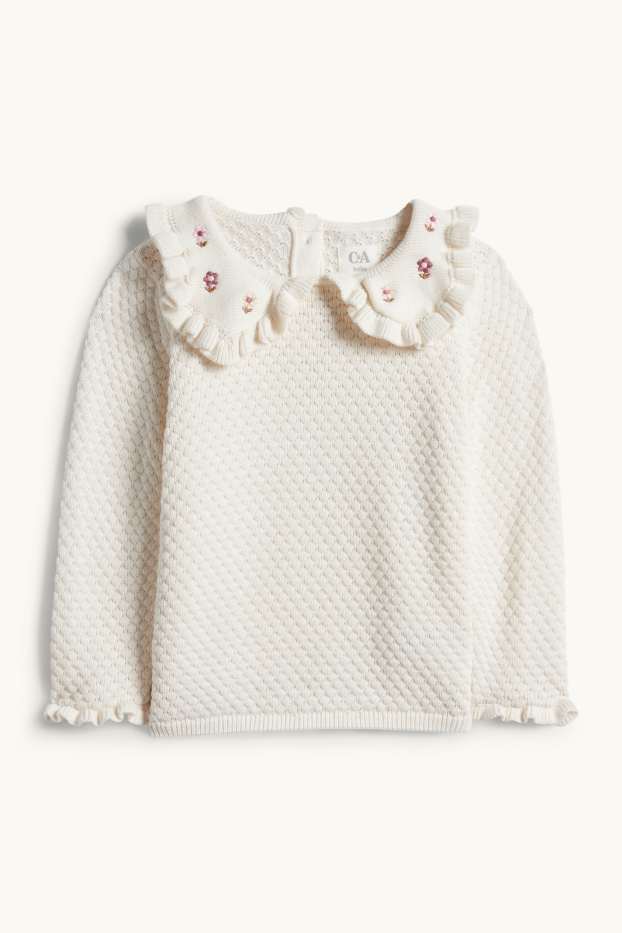 Bébés filles - Petites fleurs - pull crocheté pour bébé - finition texturée - blanc crème