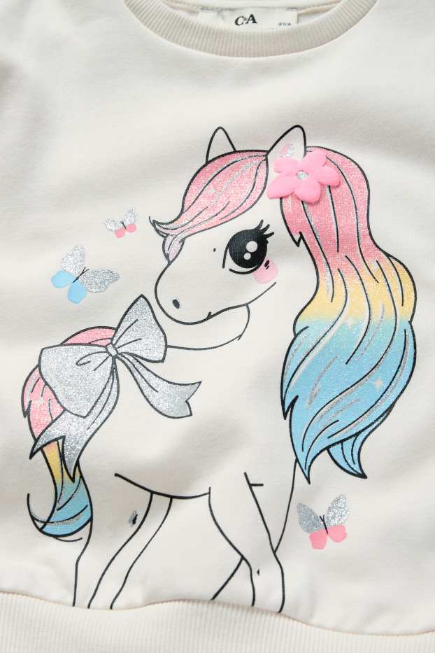 Enfants filles - Poney et papillon - Sweat - blanc crème