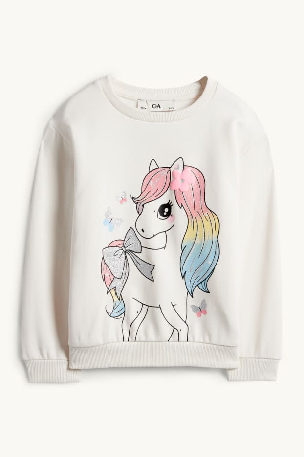 Enfants filles - Poney et papillon - Sweat - blanc crème